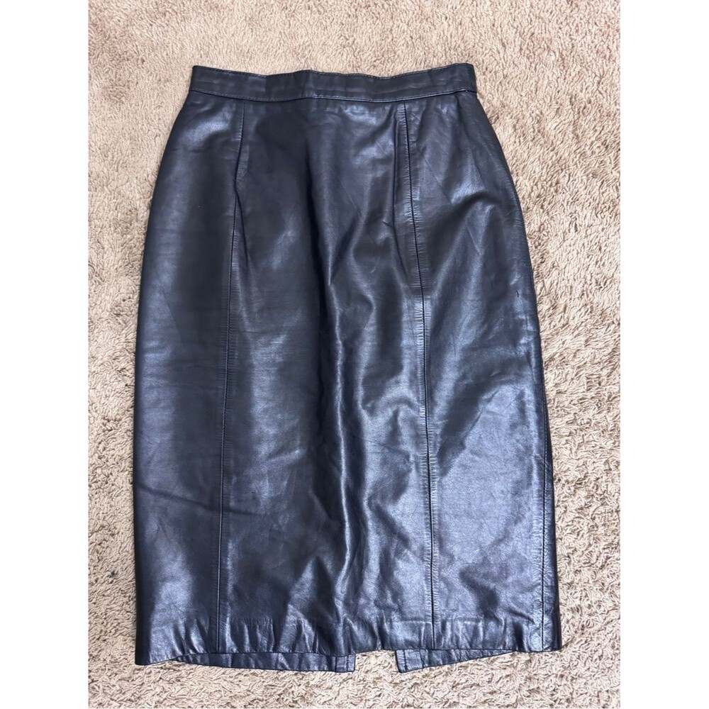 Vtg Wilsons Leather Maxima Black 100% Leather Pencil Skirt High Waist 90s size 4